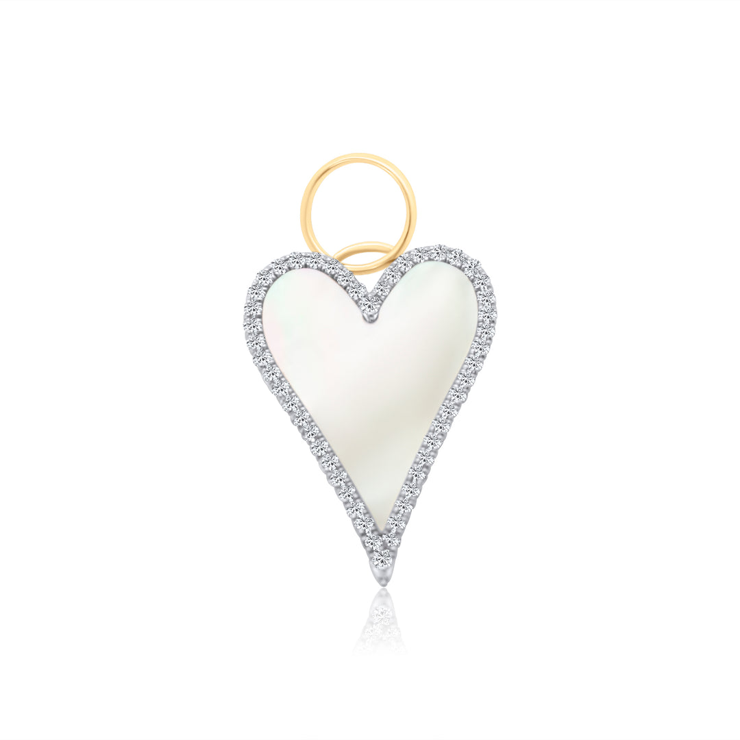Elongated Diamond White Mother of Pearl Heart Charm