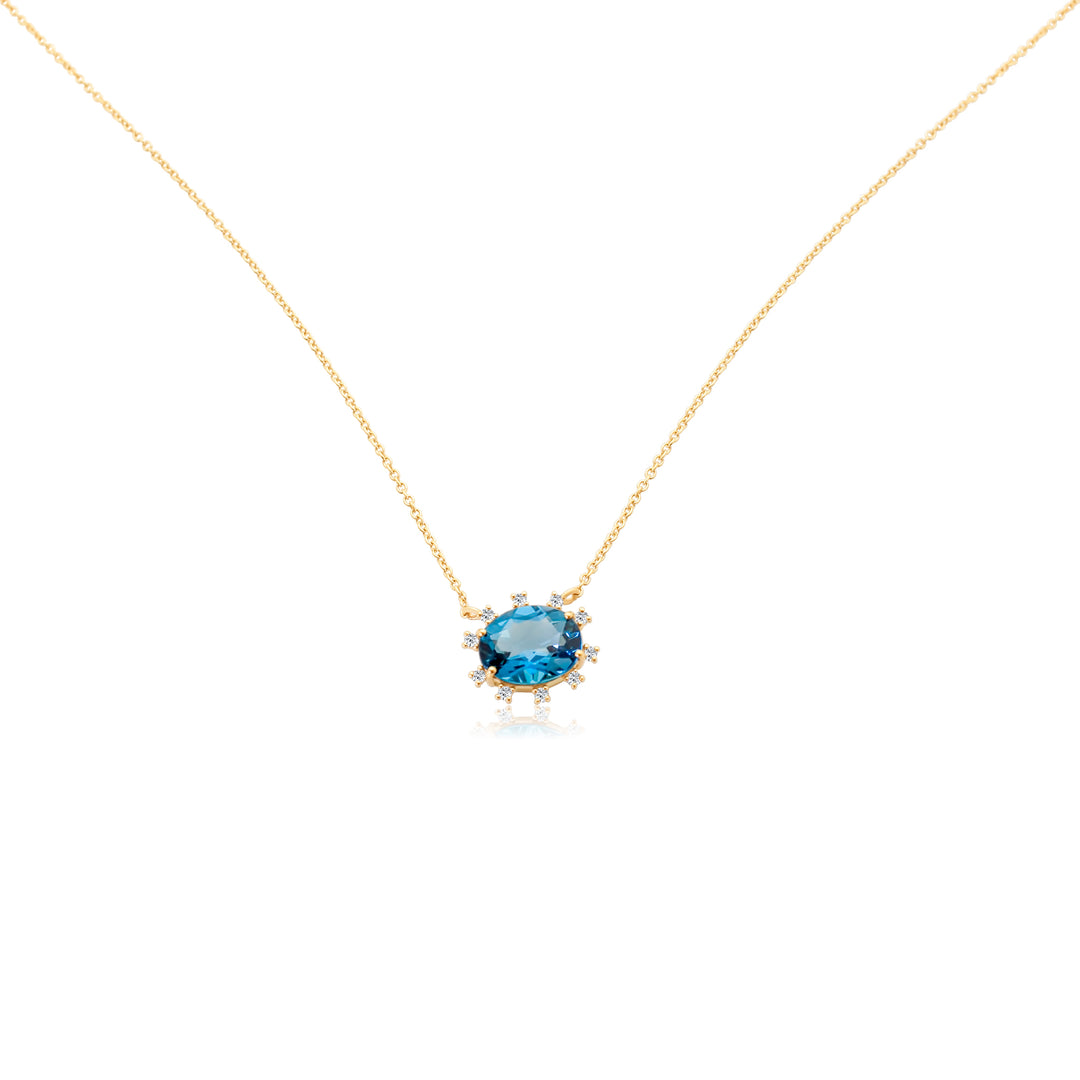 Diamond Studded Blue Topaz Necklace