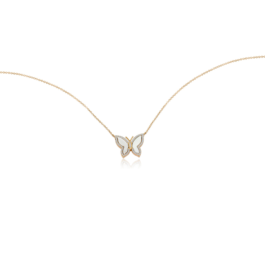 Mother of Pearl Diamond Butterfly Necklace