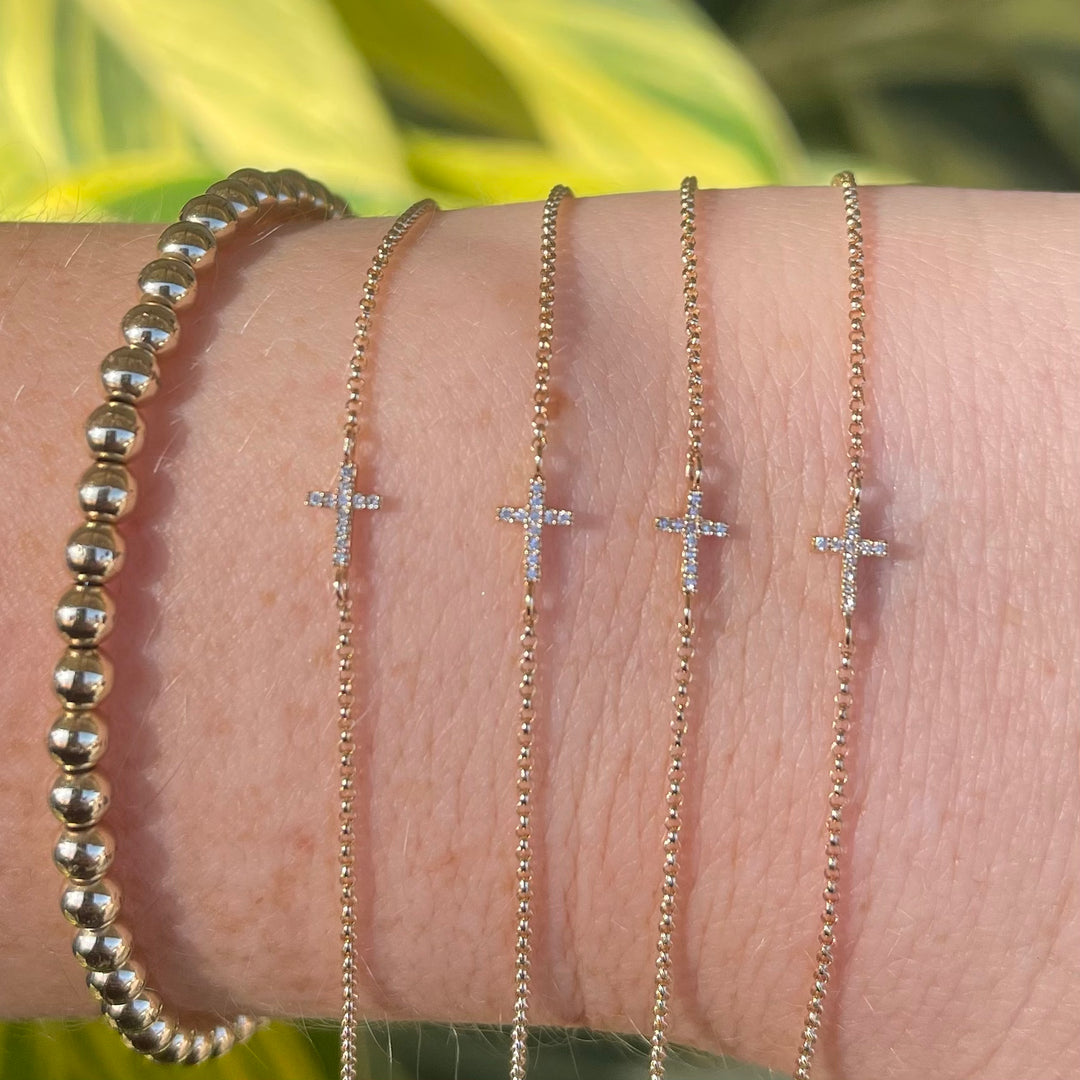 Mini Diamond Cross on Chain Bracelet