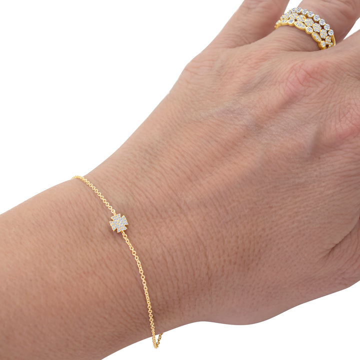 Mini Diamond Square Cross on Chain Bracelet