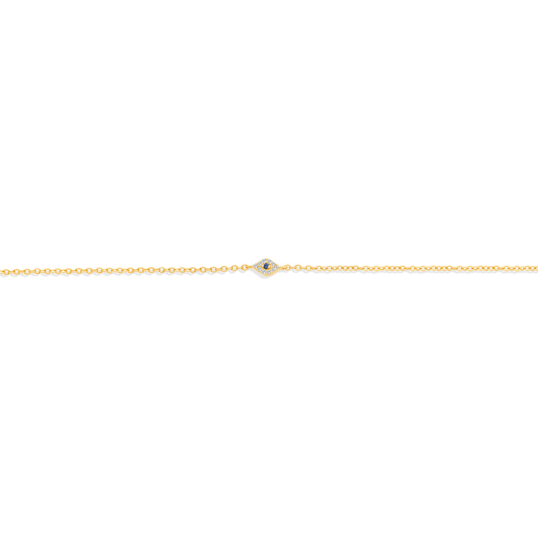 Mini Diamond Sapphire Evil Eye on Chain Bracelet
