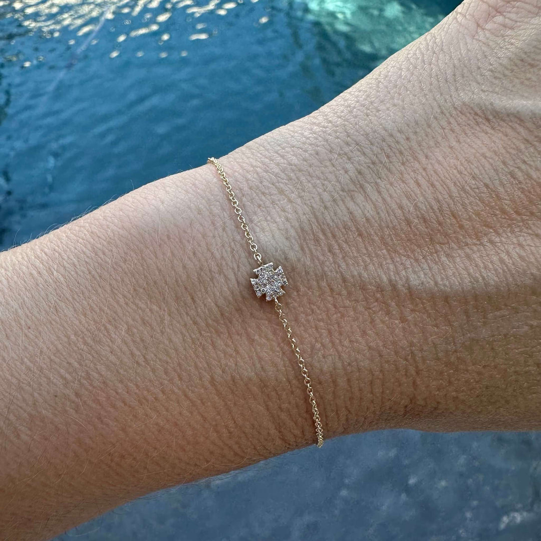 Mini Diamond Square Cross on Chain Bracelet
