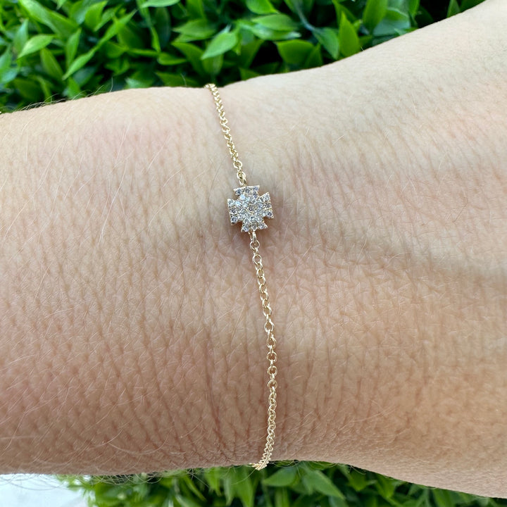 Mini Diamond Square Cross on Chain Bracelet