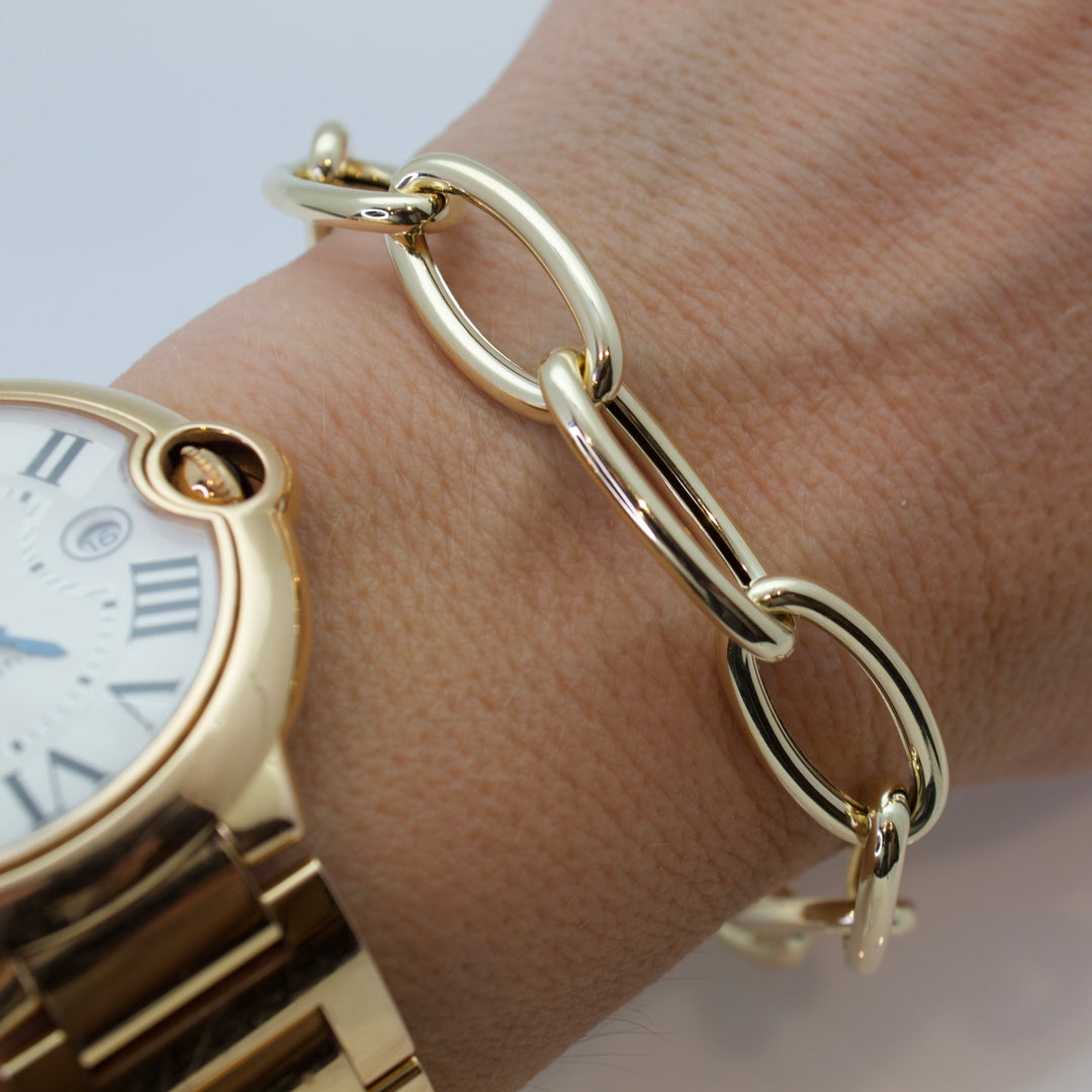 Large Heavy Gold Oblong Chain Bracelet