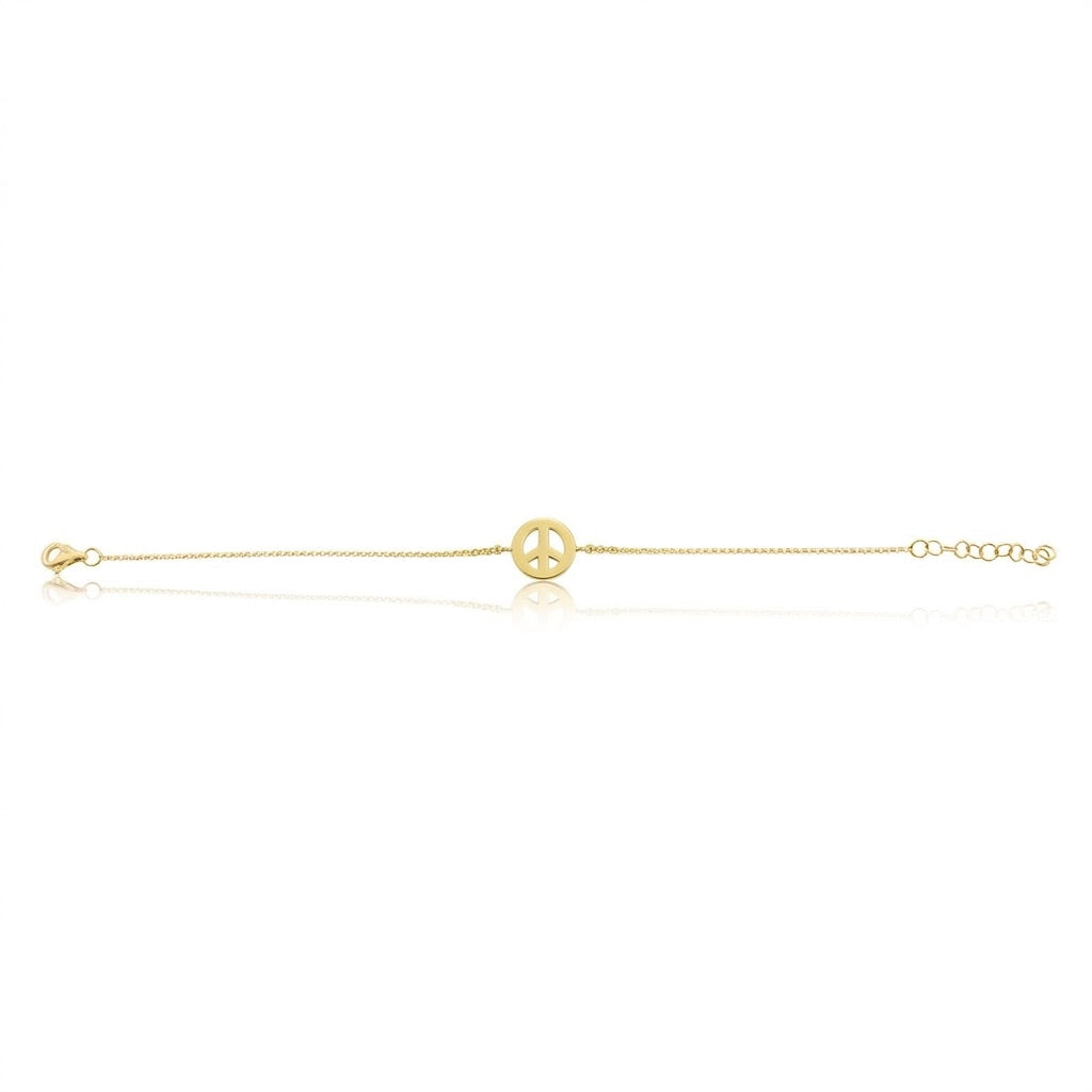 Gold Peace Sign on Chain Bracelet