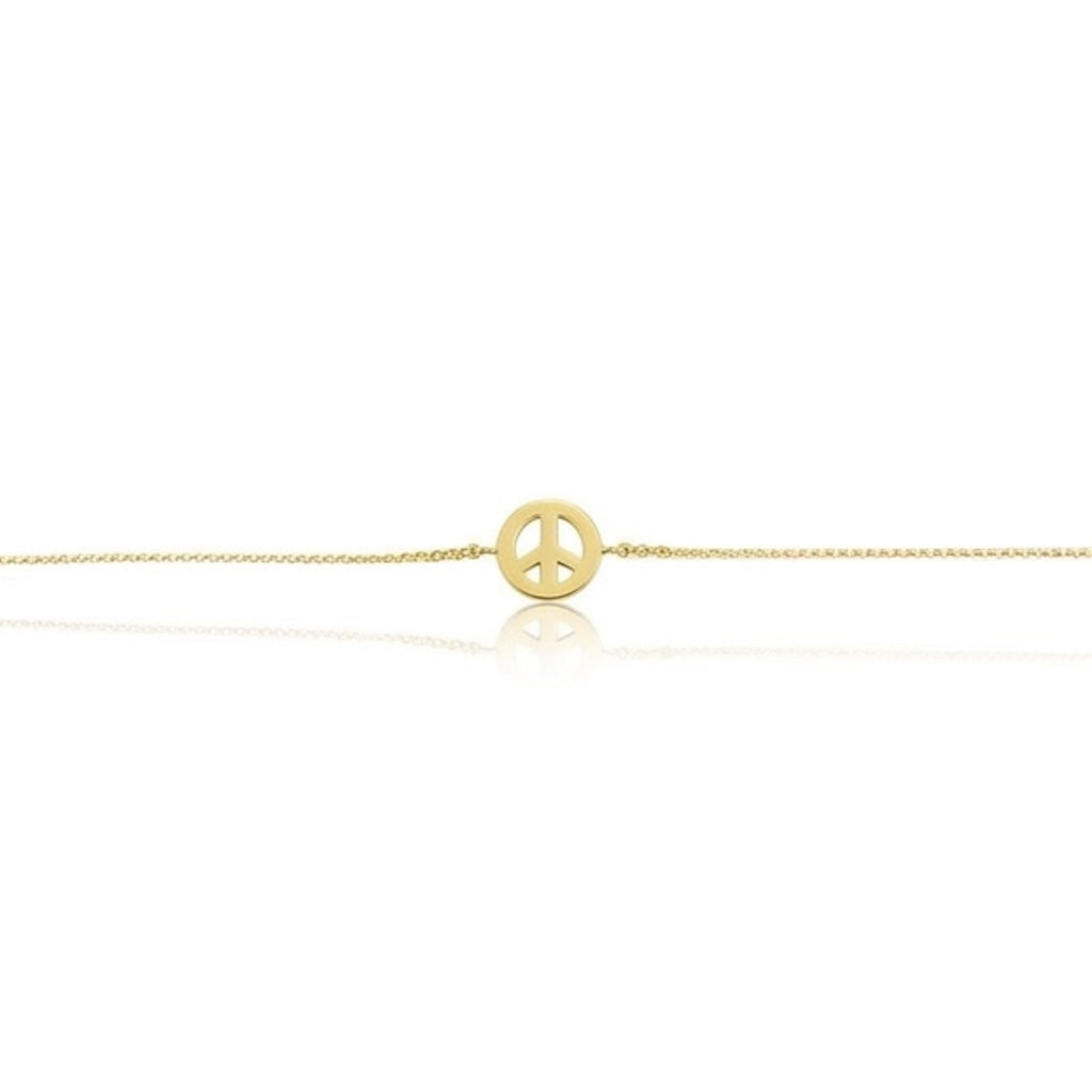 Gold Peace Sign on Chain Bracelet