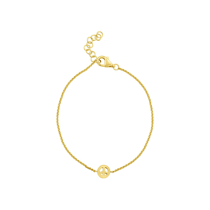 Gold Peace Sign on Chain Bracelet