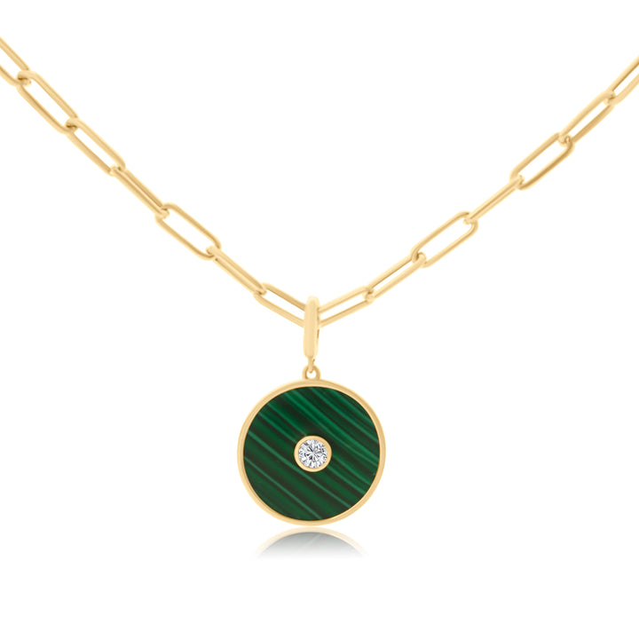 Bezel Diamond Malachite Disc Charm