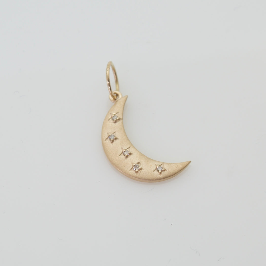 Brushed Gold Diamond Crescent Charm