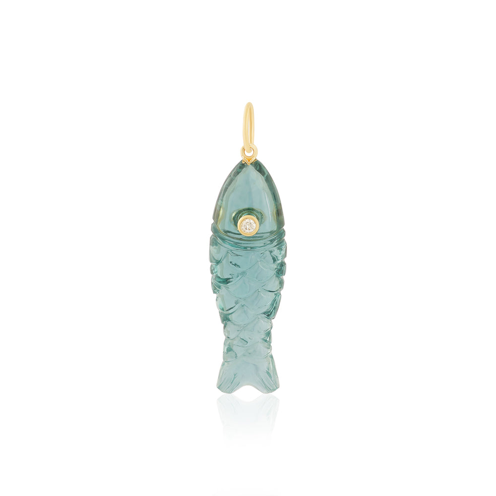 Carved Gemstone Fish Diamond Charm