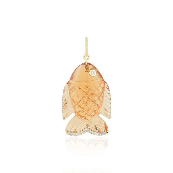 Carved Gemstone Fish Diamond Charm