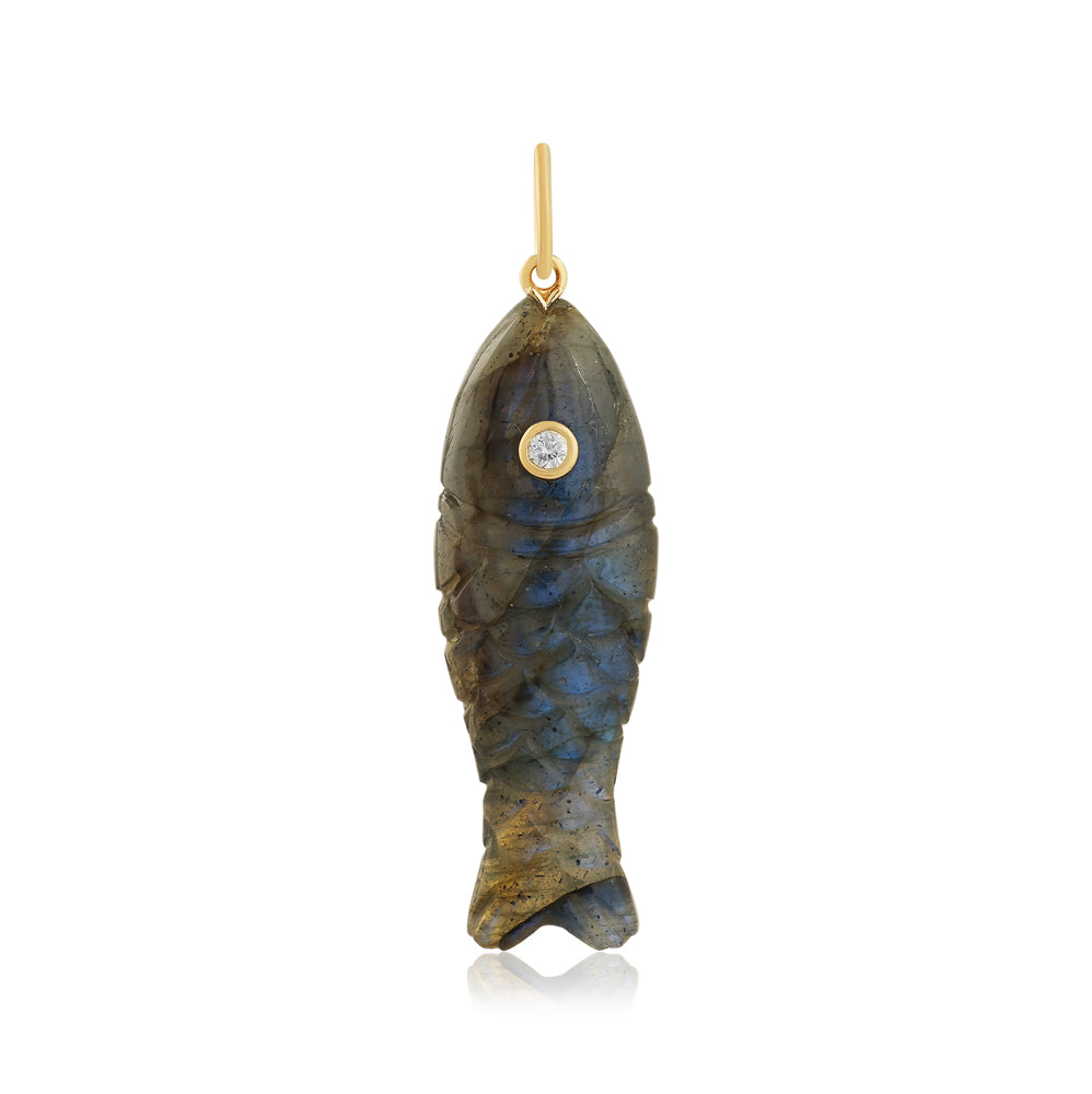 Carved Gemstone Fish Diamond Charm