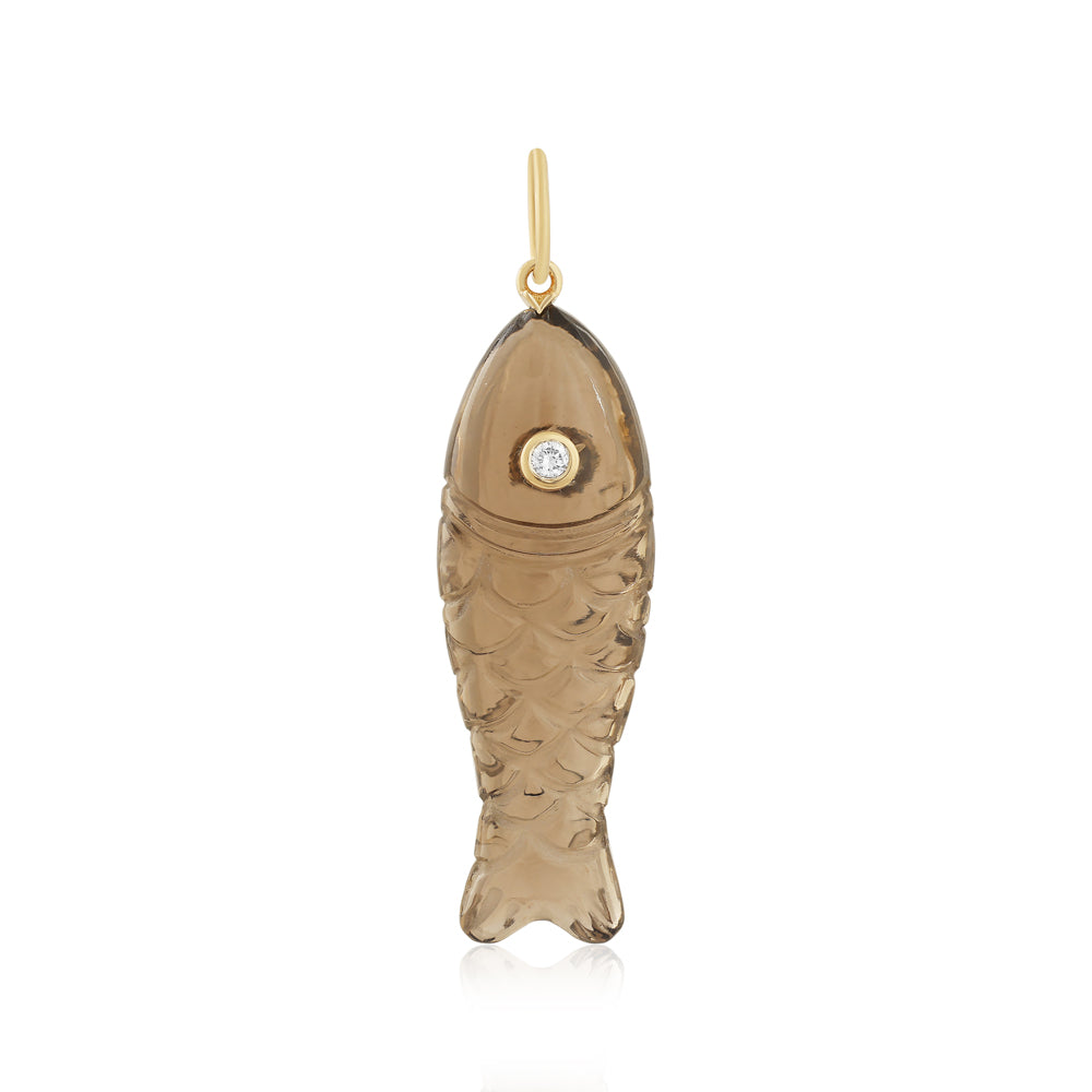 Carved Gemstone Fish Diamond Charm