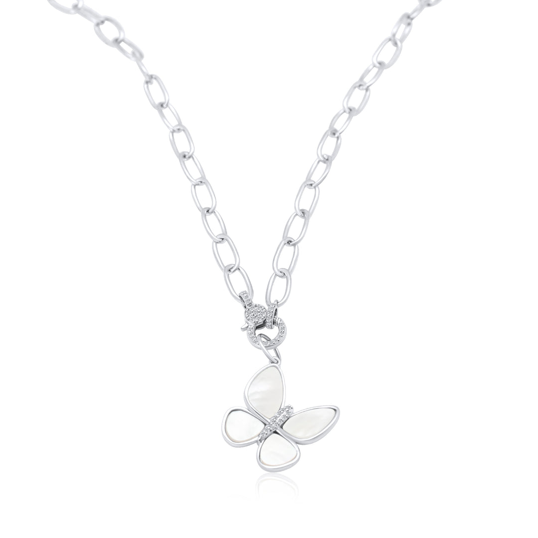 Large Mother of Pearl Diamond Butterfly Charm