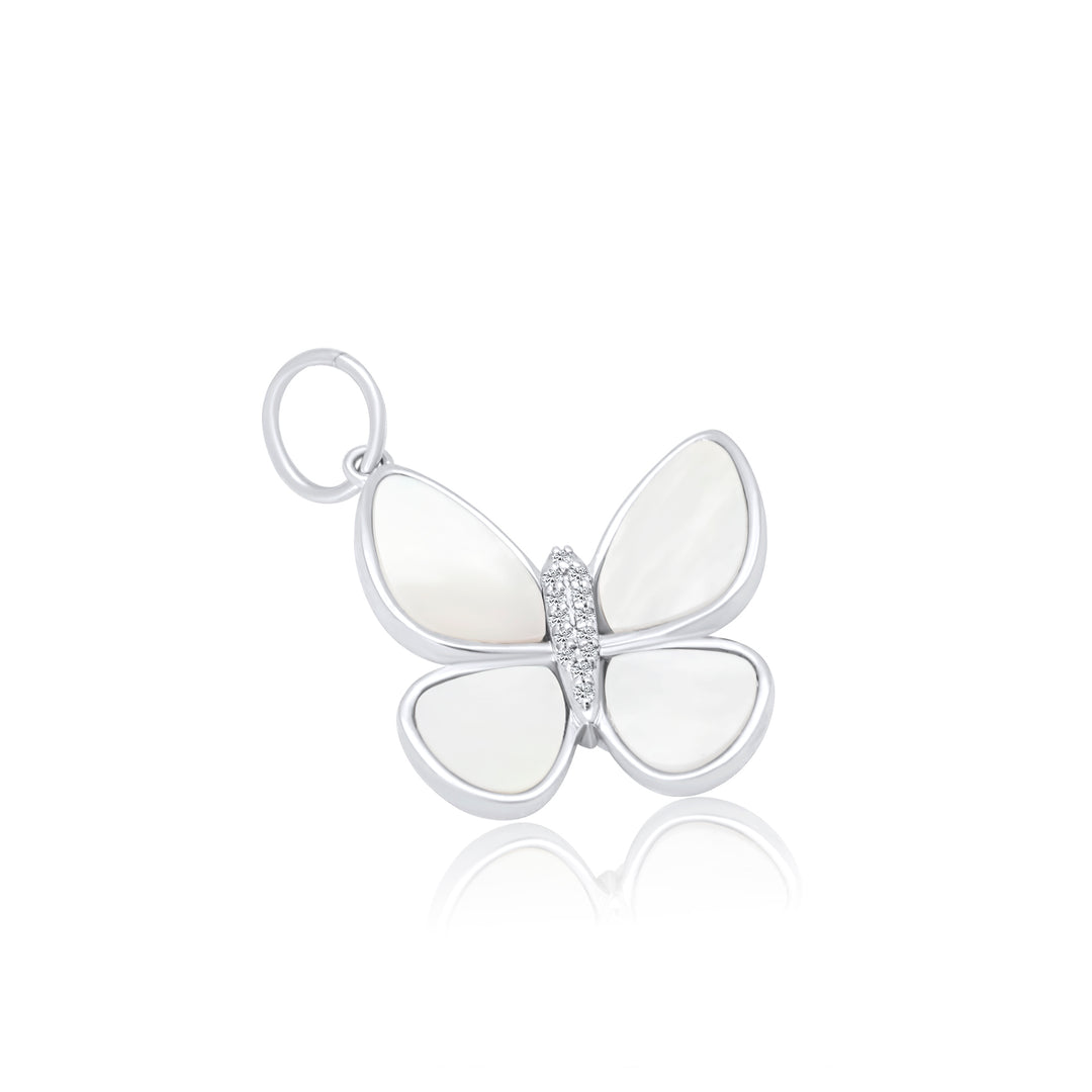 Large Mother of Pearl Diamond Butterfly Charm