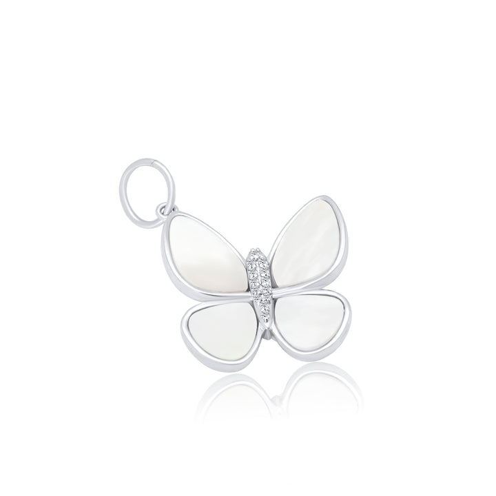 Large Mother of Pearl Diamond Butterfly Charm