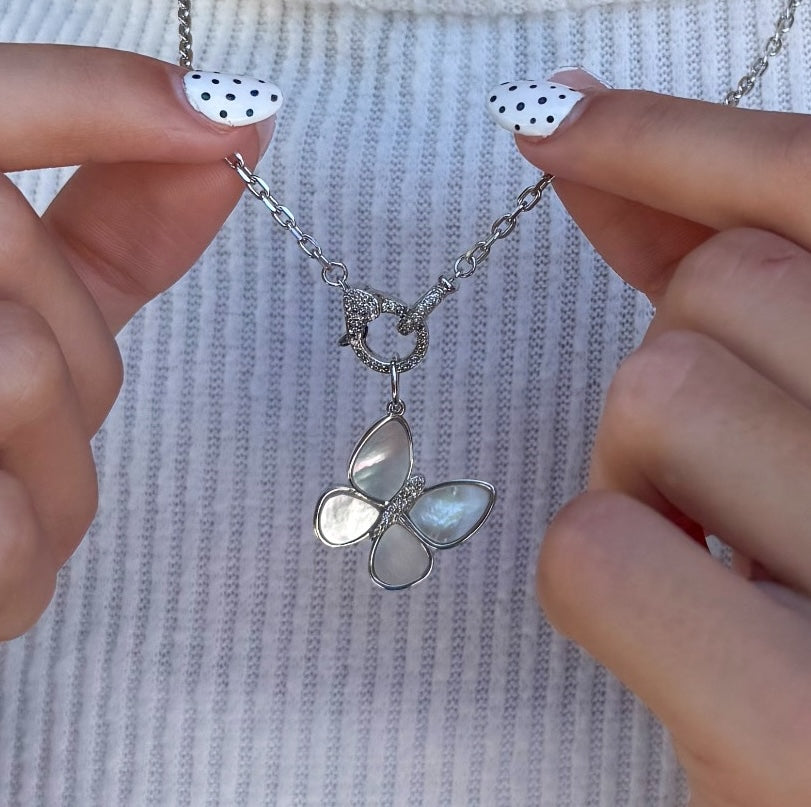 Large Mother of Pearl Diamond Butterfly Charm