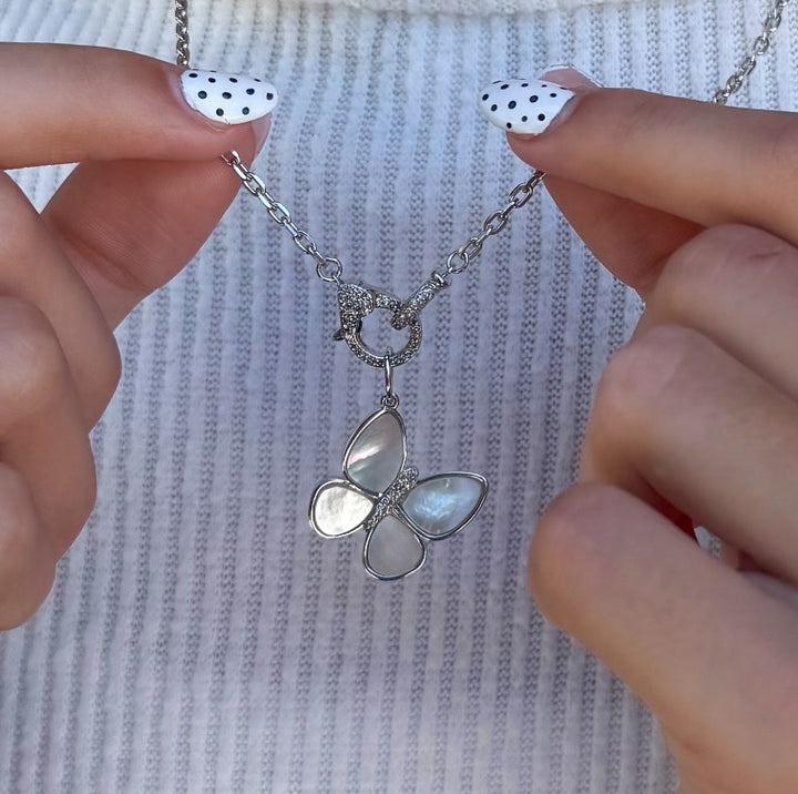 Large Mother of Pearl Diamond Butterfly Charm