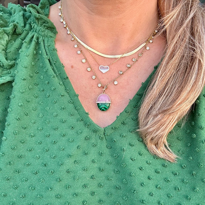 Diamond Malachite Rose Quartz Oval Charm