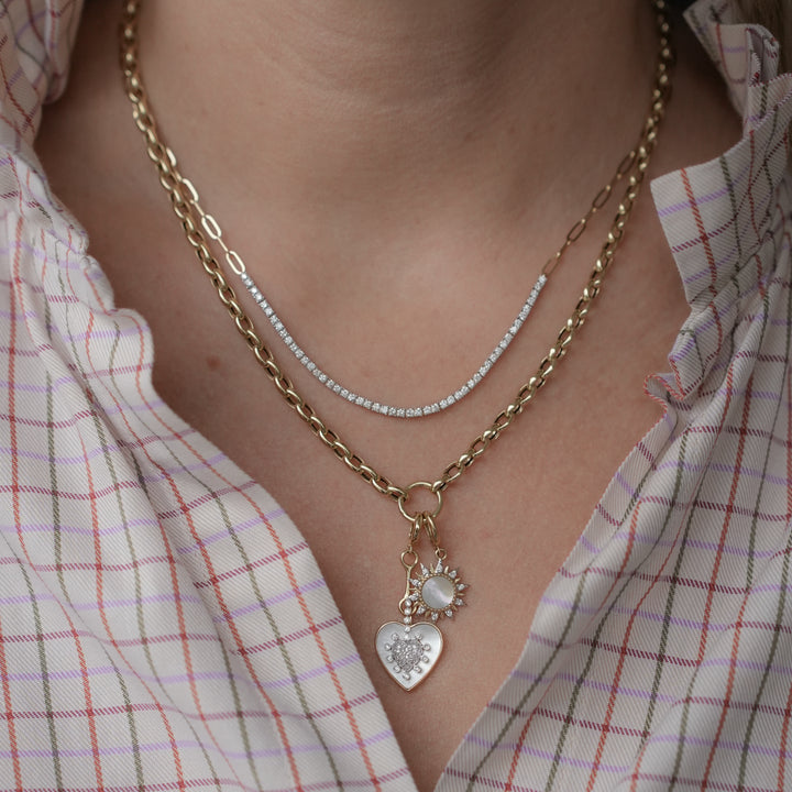 Extended Mother of Pearl Diamond Studded Heart Charm