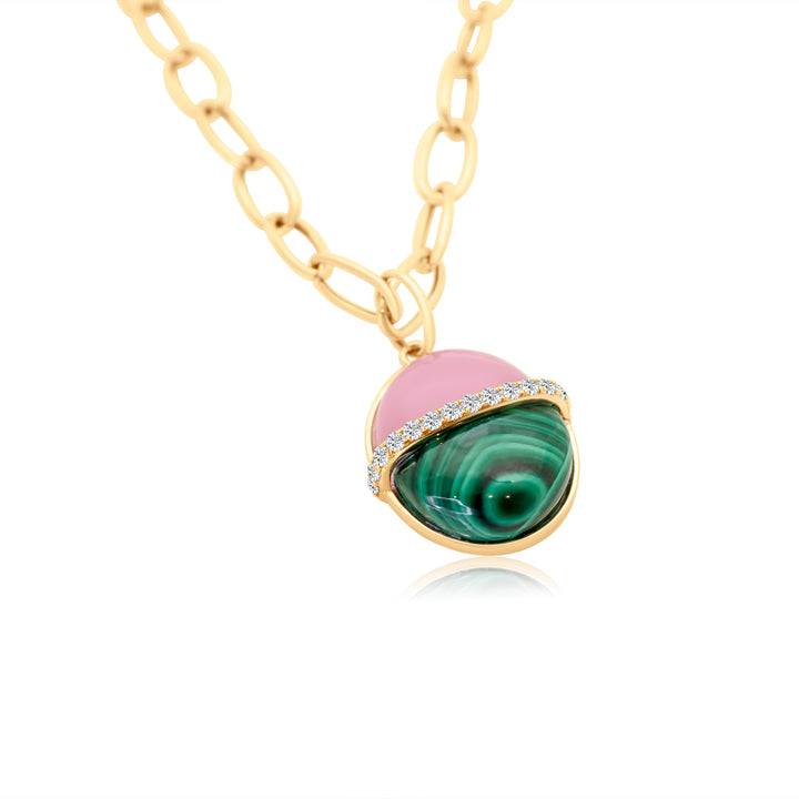 Diamond Malachite Rose Quartz Oval Charm