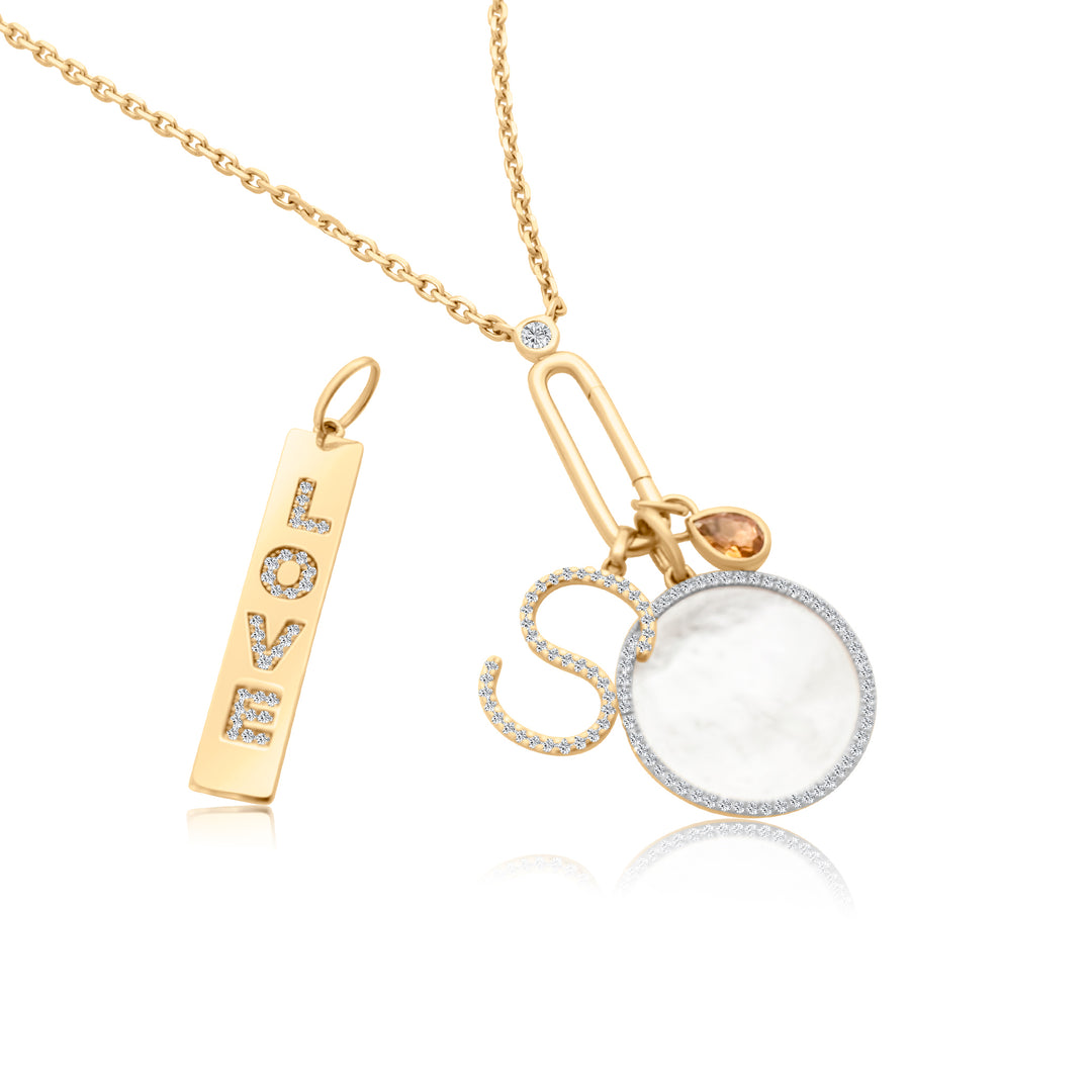 Vertical Diamond Love Name Plate Charm