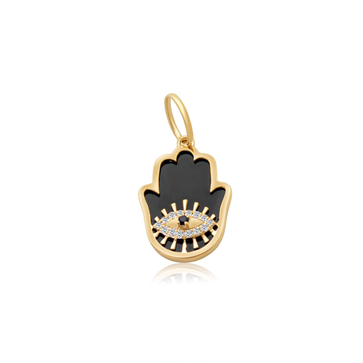 Onyx Hamsa with Diamond Sapphire Evil Eye Charm