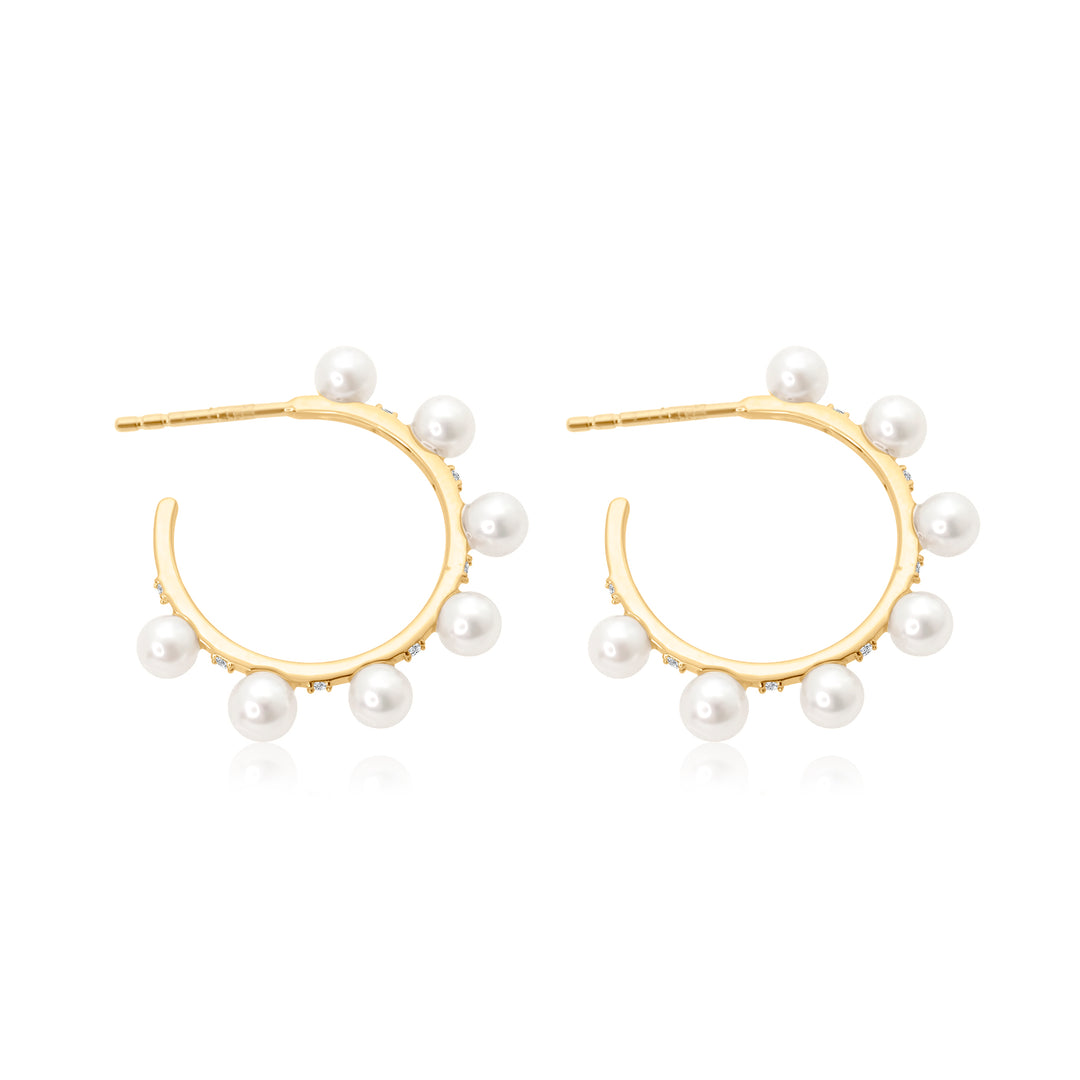 Pearl Studded Diamond Half Hoop Earrings