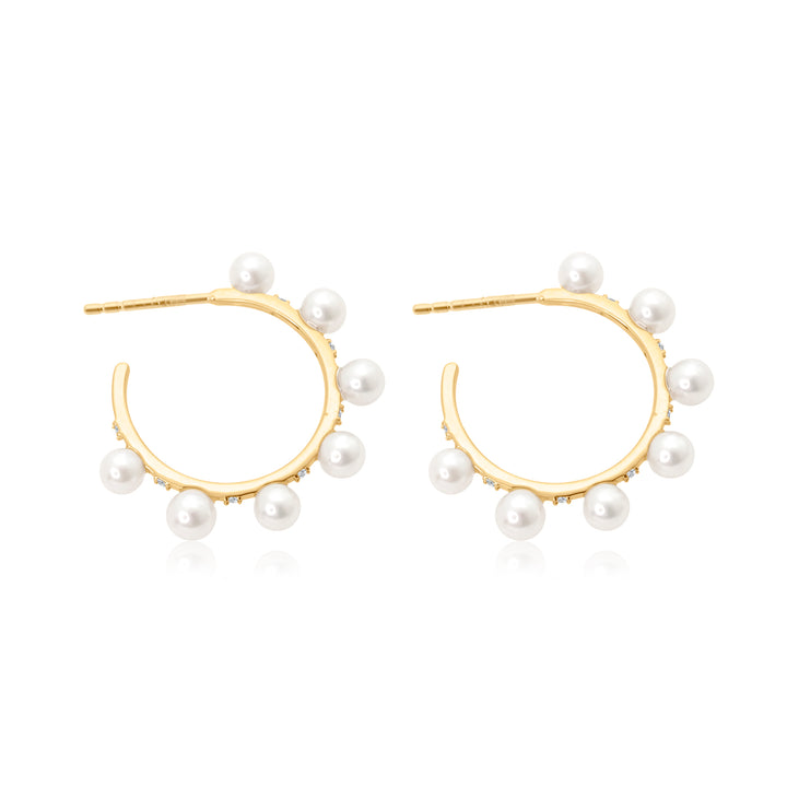 Pearl Studded Diamond Half Hoop Earrings
