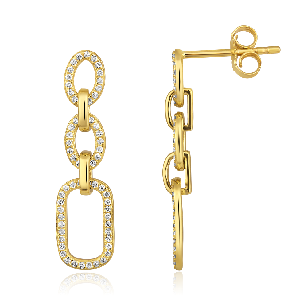 Diamond Chain Link Paperclip Drop Earrings