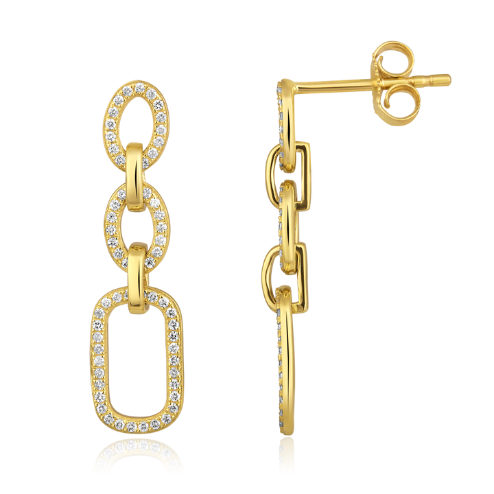Diamond Chain Link Paperclip Drop Earrings