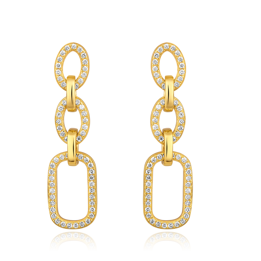 Diamond Chain Link Paperclip Drop Earrings
