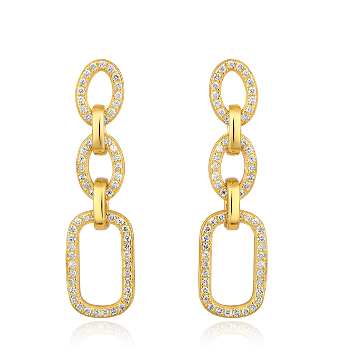 Diamond Chain Link Paperclip Drop Earrings