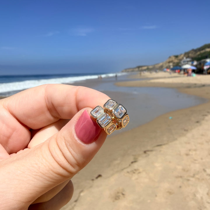 Horizontal Triple Emerald Diamond Huggies