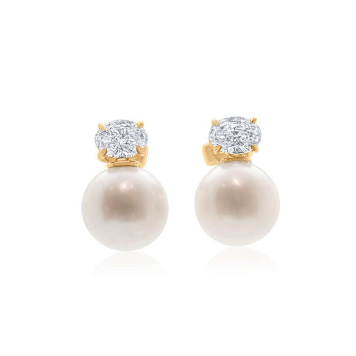 Oval Diamond Pearl Drop Earrings