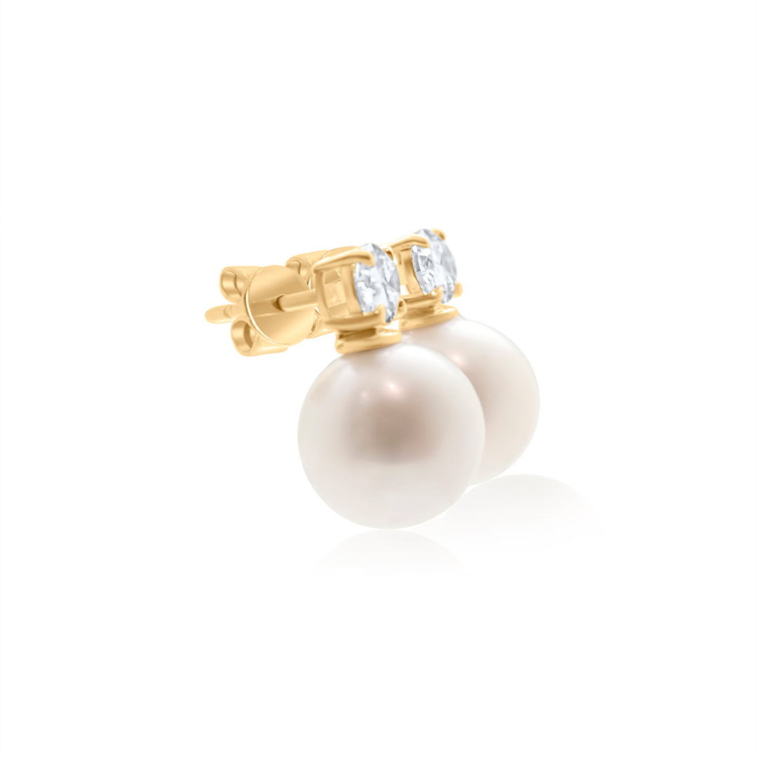 Oval Diamond Pearl Drop Earrings