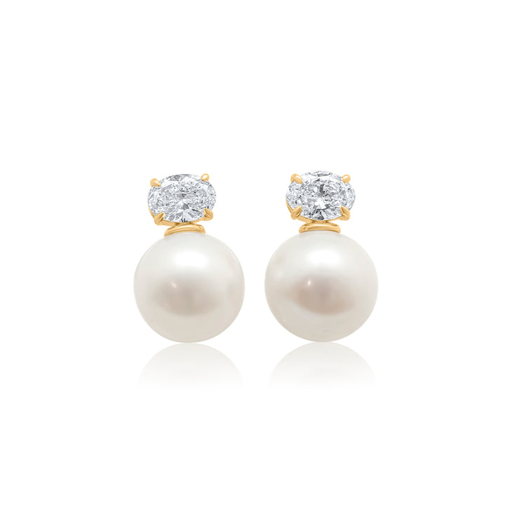 Oval Diamond Pearl Drop Earrings