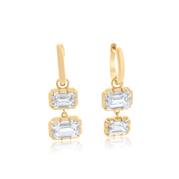 Asymmetrical Double Emerald Cut Diamond Huggies