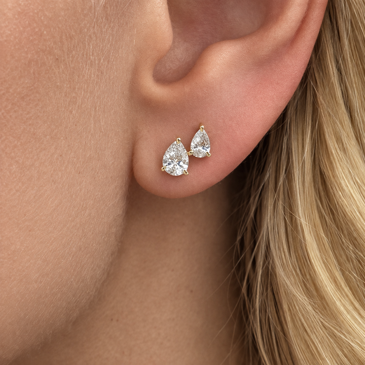 Double Diamond Pear Studs