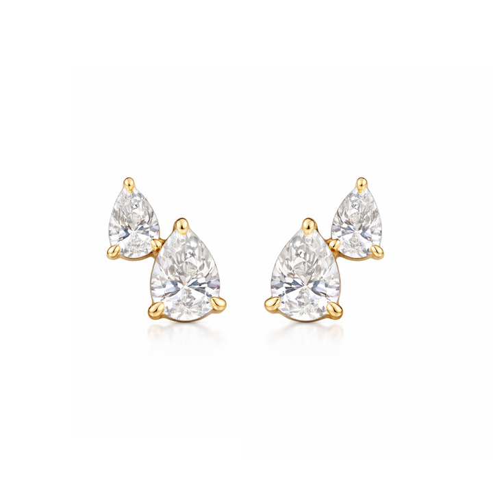 Double Diamond Pear Studs