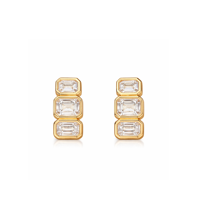 Horizontal Triple Emerald Diamond Huggies