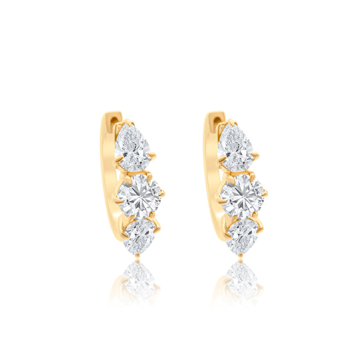 Large Three Stone Diamond Hoops