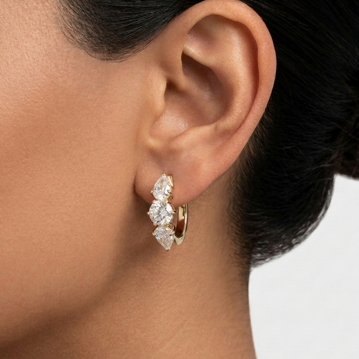 Large Three Stone Diamond Hoops