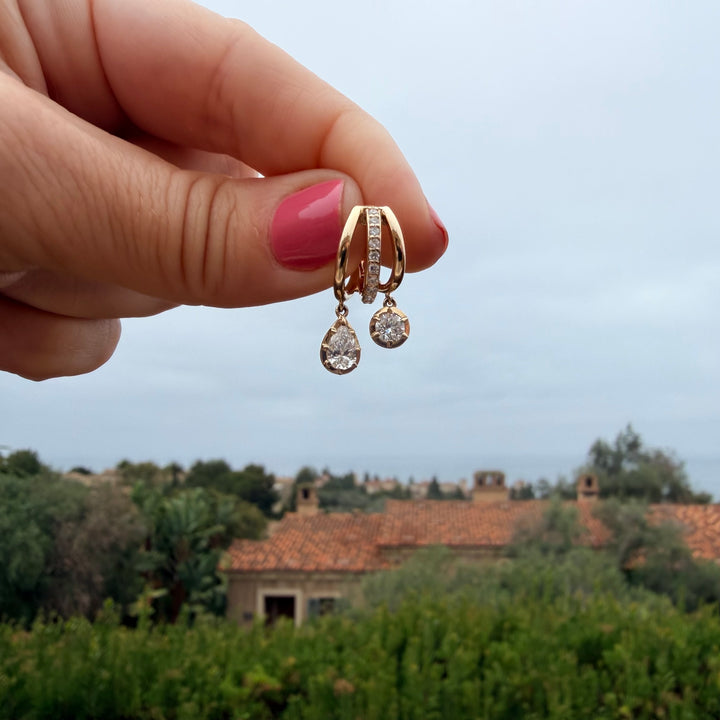 Multi-shape Diamond Dangle Huggies