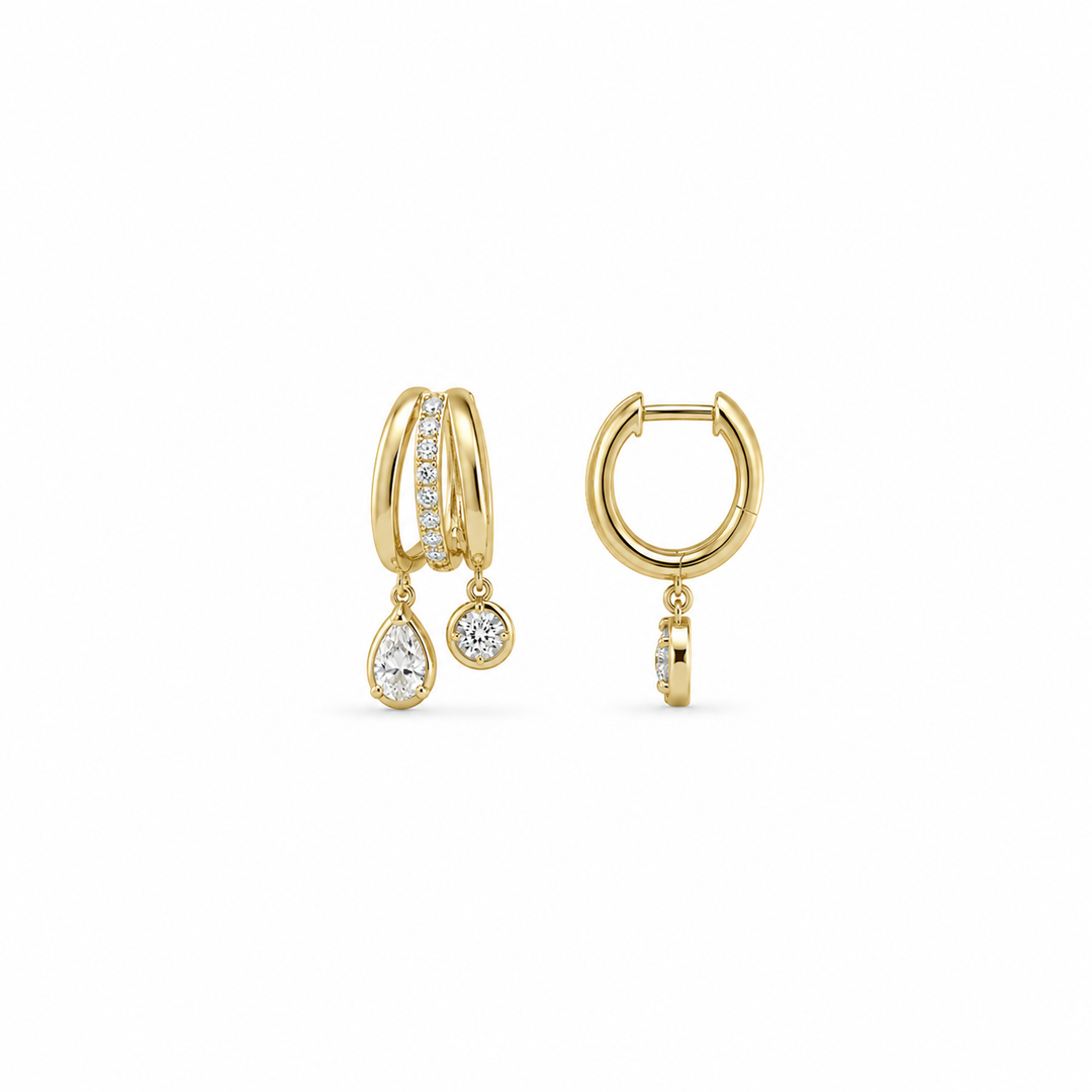 Multi-shape Diamond Dangle Huggies