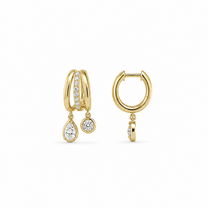 Multi-shape Diamond Dangle Huggies