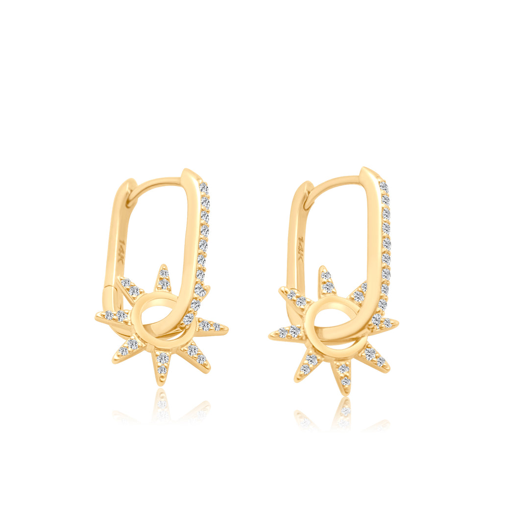 Diamond Paperclip Huggies with Floating Diamond Starburst