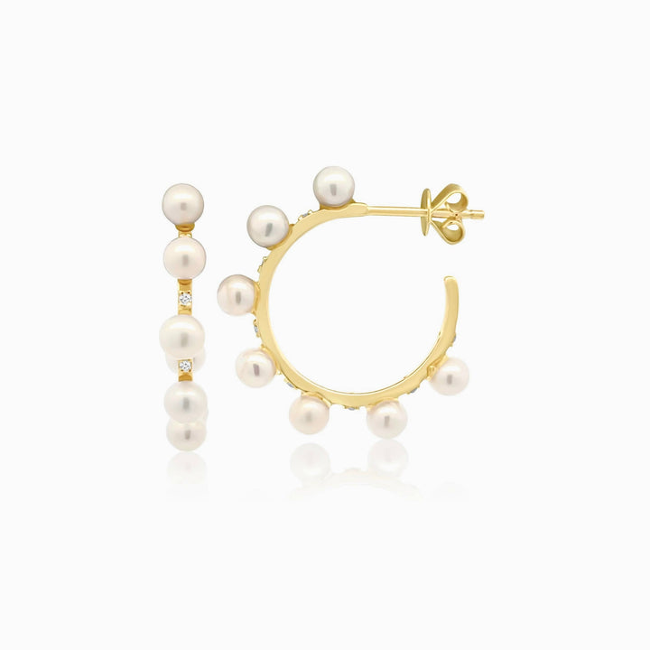 Pearl Studded Diamond Half Hoop Earrings