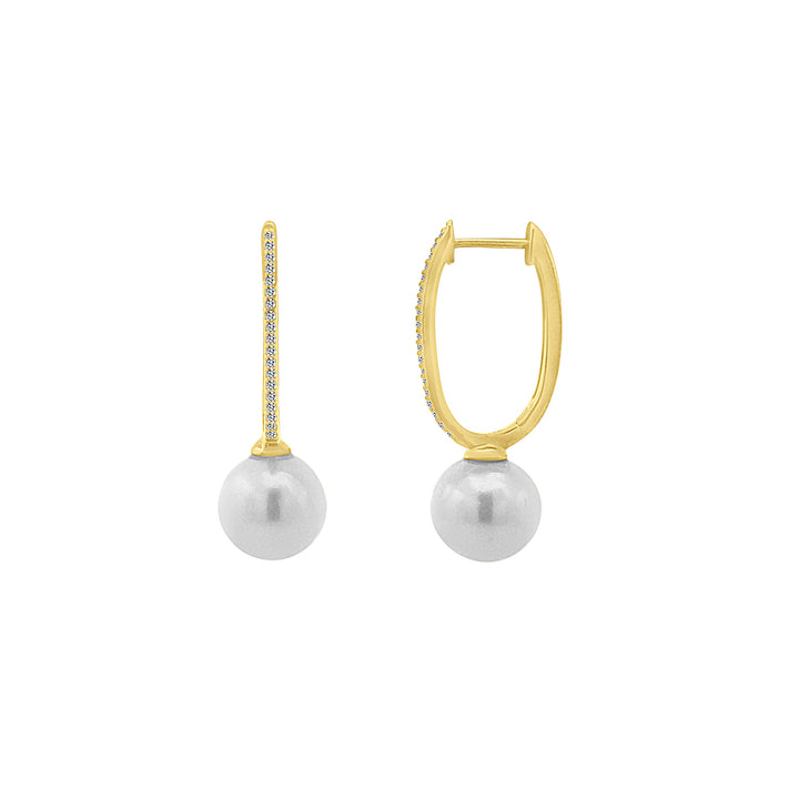 Reversible Diamond Paperclip with Pearl Huggies